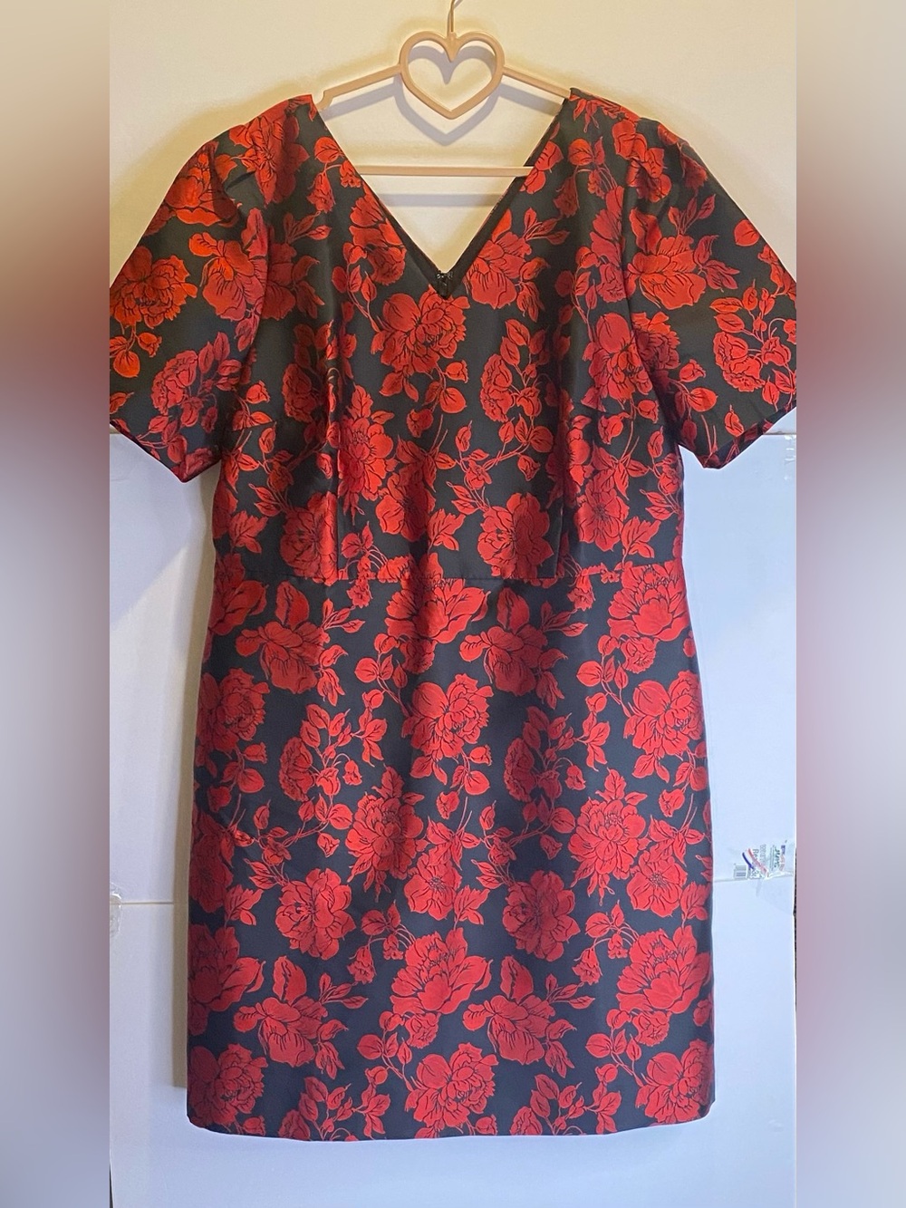 NEW $179 TALBOTS Red, Black Back
Bow Floral Jacquard A-Line Dress Size 18🍓🌺
